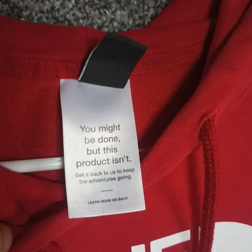 The North Face Red White Big Logo Hoodie Mens Medium Pullover Drawstring Cotton